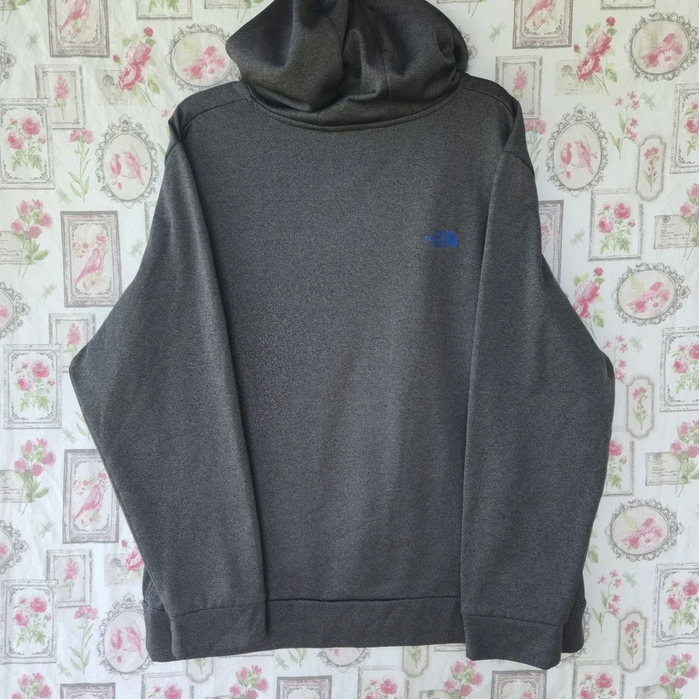 The North Face Mens XL Hoodie Gray Blue Fleece Pullover Sweatshirt Drawstring